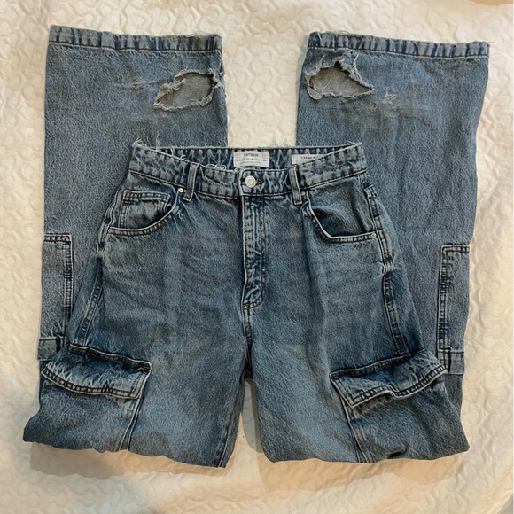Cotton On Cargo Wide Leg Distressed Blue Jeans Women’s Size 6 Denim Medium Wash - Picture 1 of 8